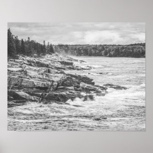 Poster Acadia Maine Rocky Coastline Black and White