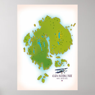 Poster Acadia, mapa de Viagem do Maine National Park