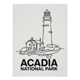 Póster Acadia National Park Lighthouse Line Art
