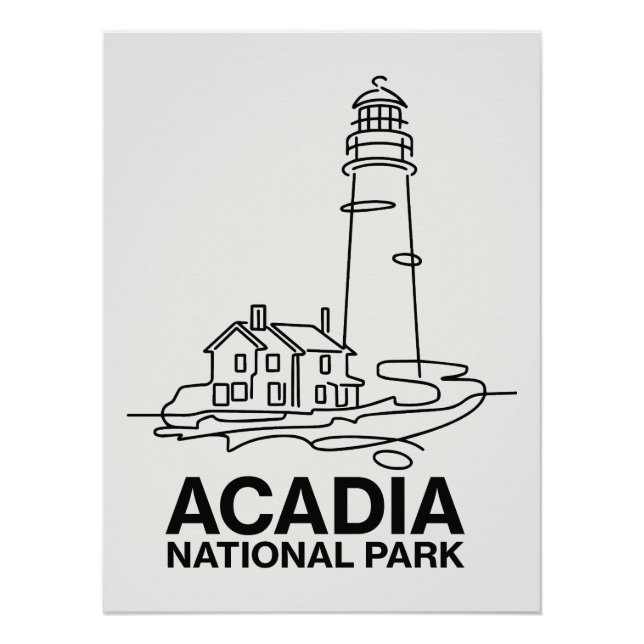 Póster Acadia National Park Lighthouse Line Art (Frente)