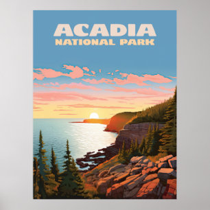 Poster Acadia National Park Maine Coast Retro