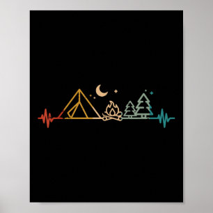 Poster Acampamento Batimento Cardíaco Tenda Fogueira Árvo