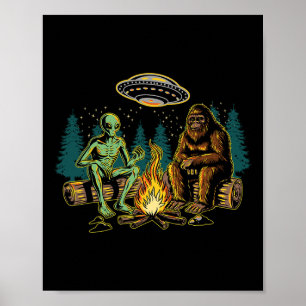 Poster Acampamento de alienígenas Bigfoot Fogueira Campin