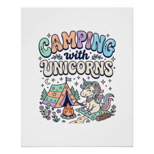 Póster Acampamento de Unicórnio com Adesivo Kawaii de Uni