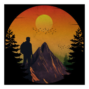 Póster Acampamento natureza pôr do sol