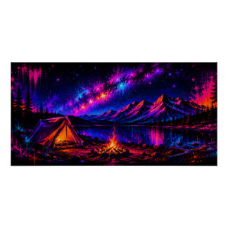 Póster Acampamento Neon