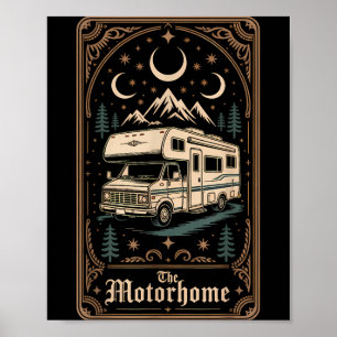 Poster Acampamento Rv camper o motorhome lua montanha
