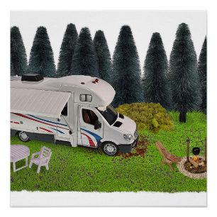 Póster Acampamento RV no Ponto de Acampamento da Floresta