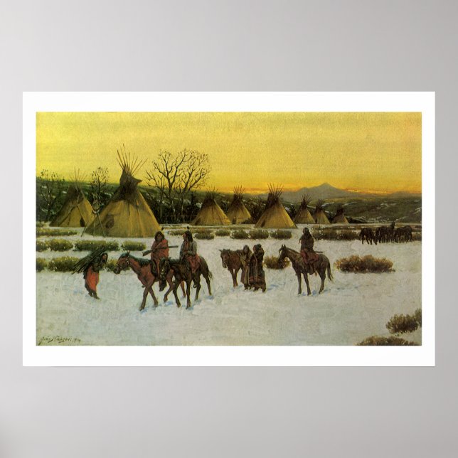Póster Acampamento Sioux em Wounded Knee por John Hauser (Frente)
