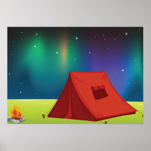 Poster Acampamento Tenda Luzes do Norte Vibrantes Noite