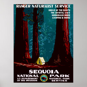 Póster Acampamento Vintage WPA no Parque Nacional Sequoia