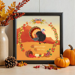 Poster Ação de Graças A Turquia Caiu Na Colheita De Arte 