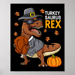 Poster Ação de Graças à Turquia Saurus T Rex Pilgrim Dino