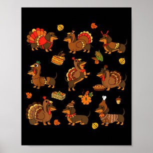 Poster Ação de Graças Dachshund Cachorro Salsicha Peru Di