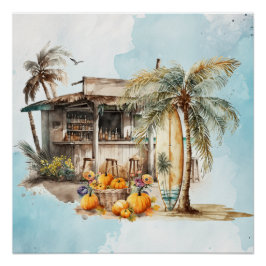 Póster Ação de Graças de Watercolor Beach