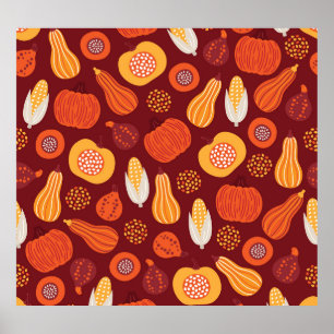 Poster Ação de Graças Pumpkin Brown Seamless Pattern.