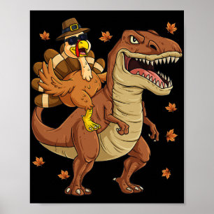 Poster Ação de Graças Turquia Andando em T Rex Dinosaur T