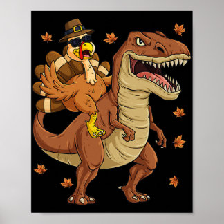 Poster Ação de Graças Turquia Andando em T Rex Dinosaur T