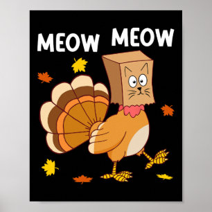 Poster Ação de Graças Turquia Cat Meow Homens Engraçados 