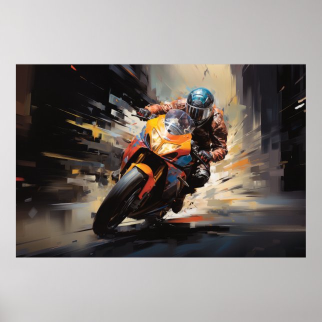 Poster Ação Moto Race Esporte Pintura Abstrato (Frente)