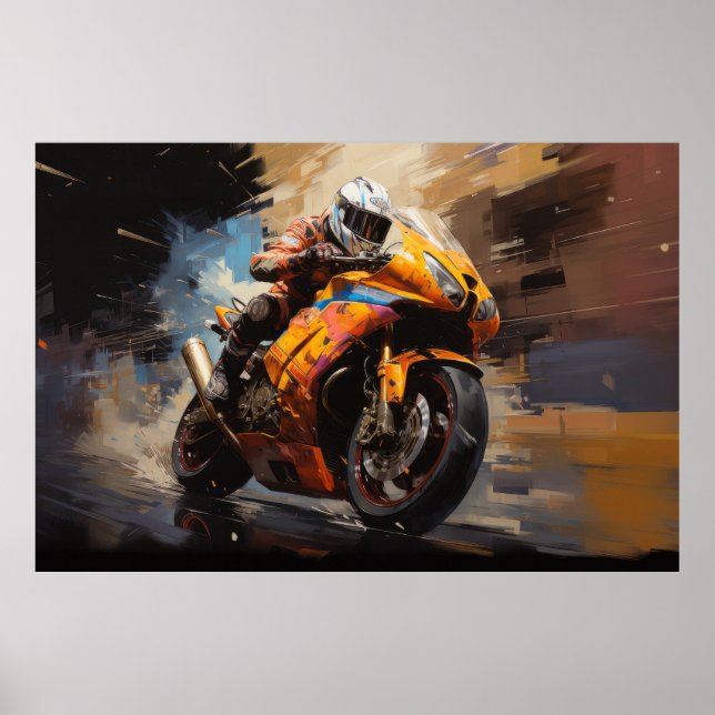 Poster Ação Moto Race Esporte Pintura Abstrato (Frente)
