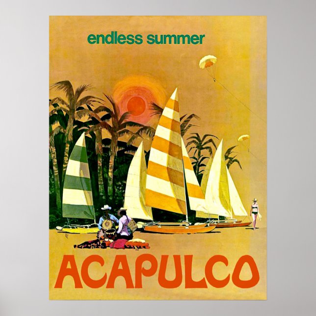 Poster Acapulco, infinitos barcos à vela de verão na cost (Frente)