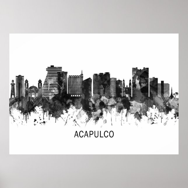 Poster Acapulco México Skyline BW (Frente)