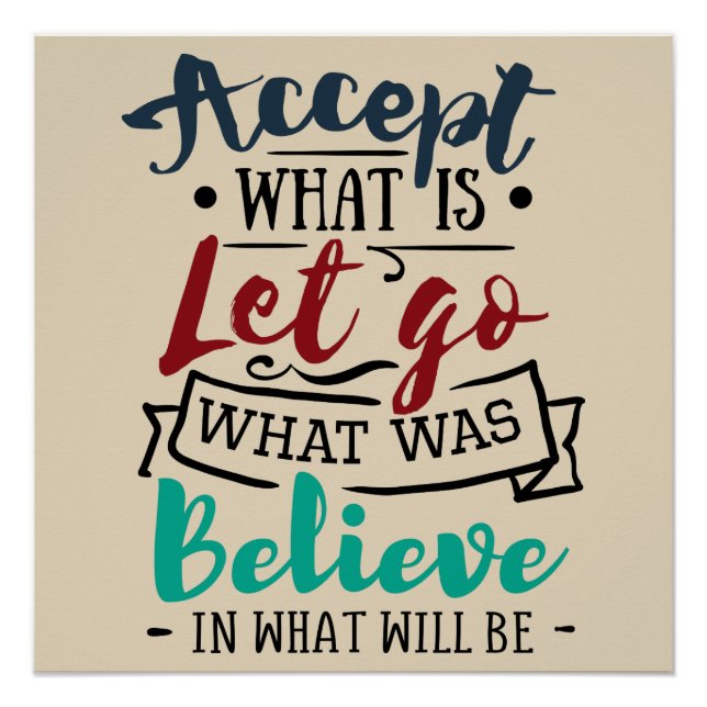 Póster Accept Let Go Acredite na Poster de Tipografia (Frente)