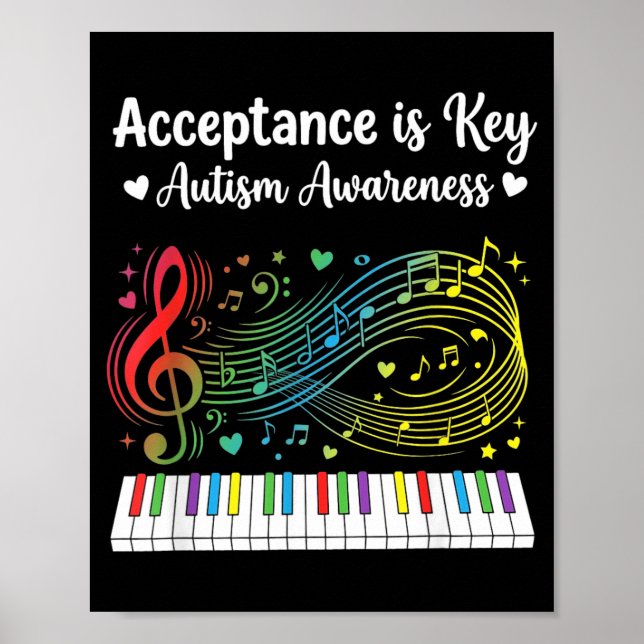 Poster Aceitação é a Chave Conscientização do Autismo Mús (Frente)