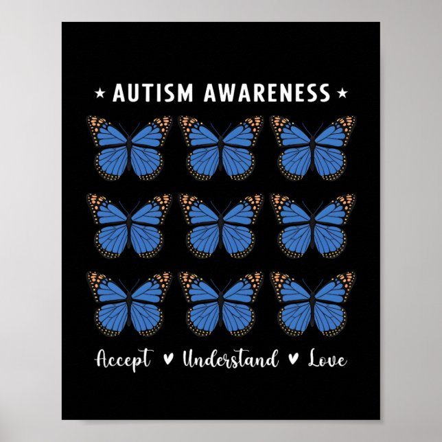 Poster Aceitar Compreender Autismo Atenção Borboleta (Frente)