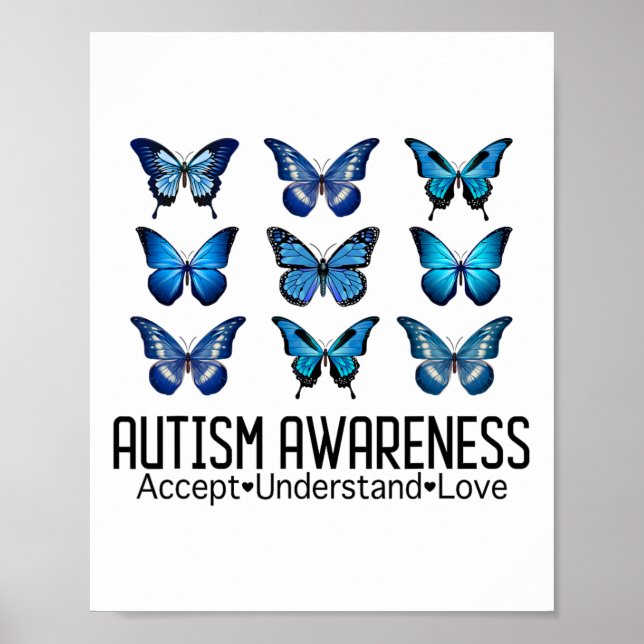 Poster Aceitar Compreender Autismo Atenção Borboleta (Frente)