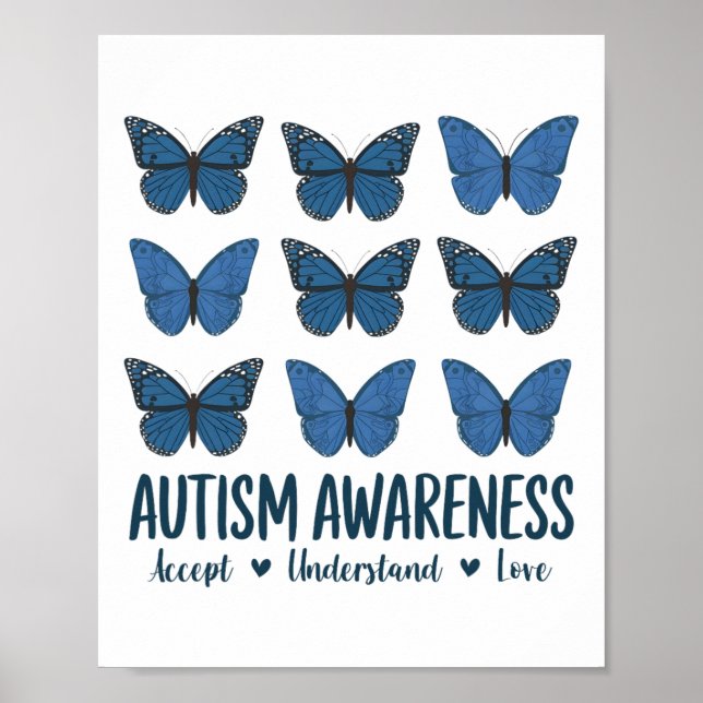 Poster Aceitar Compreender Autismo Atenção Borboleta (Frente)