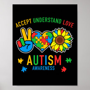 Poster Aceitar Entender Amar Autismo Consciencialização G