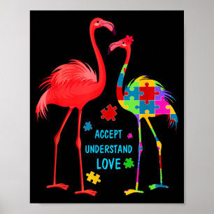 Poster Aceitar entender amor autismo flamingo puzzle meni