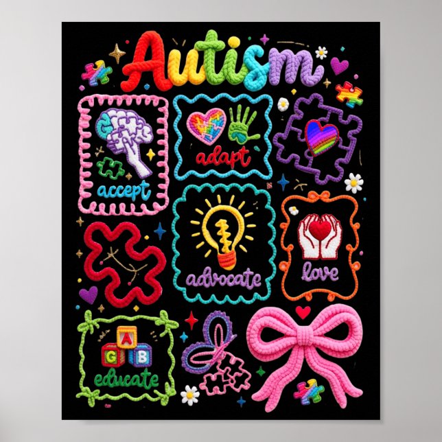 Poster Aceitar o Autismo Adaptar Defender Educar Amar o A (Frente)
