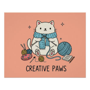 Póster Acento de Design Coral Hobbies Criativos Gatinhos