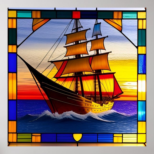 Poster 🌅 Acento do pôr do sol à vela para espaços náutic (Frente)