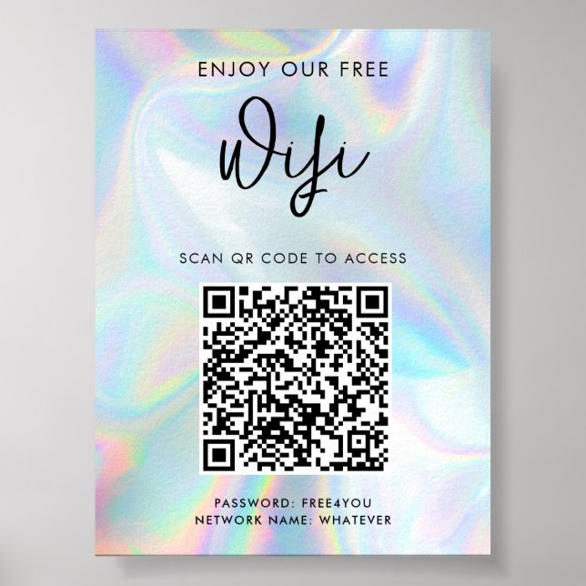 Poster Acesso Holográfico a Wifi de Código QR de Negócios (Frente)