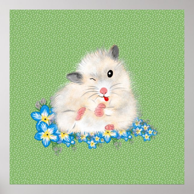 Poster Acessórios de hamster sírio branco e bonito, polca (Frente)