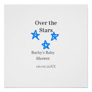 Póster Acima das Estrelas azul cinza baby shower nome dat