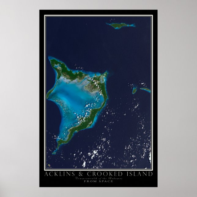 Poster Acklins e Baamas das Ilhas Tortas do Mapa Espacial (Frente)