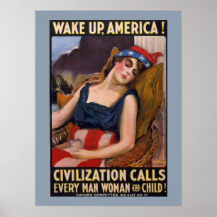 Póster Acordar Americana 1917 Vintage Lady Liberty