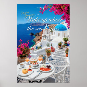 Poster Acorde Onde O Mar Começa Arte Cênica de Santorini