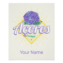 Póster Açores Hydrangea Flower Island Portugal Vintage