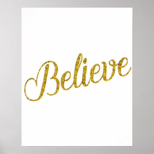 Póster Acredite em Dourado Faux Glitter Metálico Inspirac (Frente)