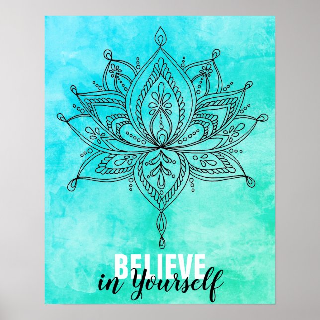 Poster Acredite em si mesmo Lotus Mandala Turquoise (Frente)