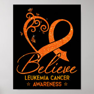 Poster Acredite Fita Laranja Coração Leucemia Câncer de S