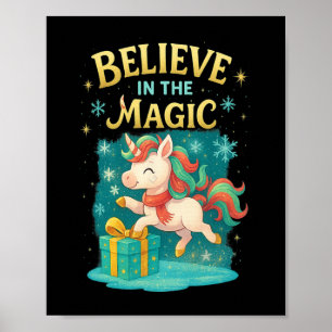 Poster Acredite Na Design De Natal Do Magic Unicorn Crian