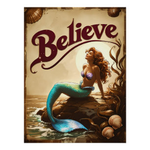 Póster Acredite na Vintage Sereia, Inspiração para o Ocea
