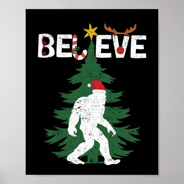 Poster Acredite no Bigfoot Sasquatch Yeti Natal Hat (Frente)